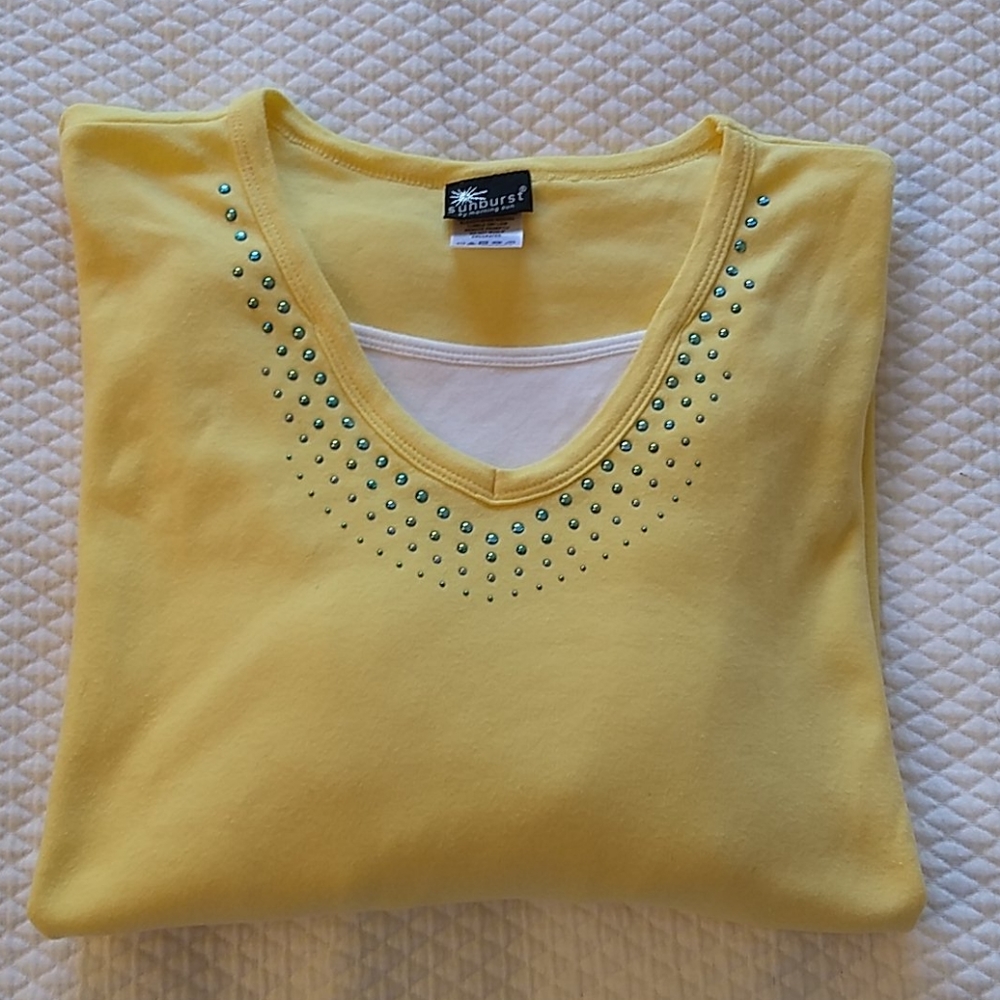 3/4 sleeve yellow cotton top